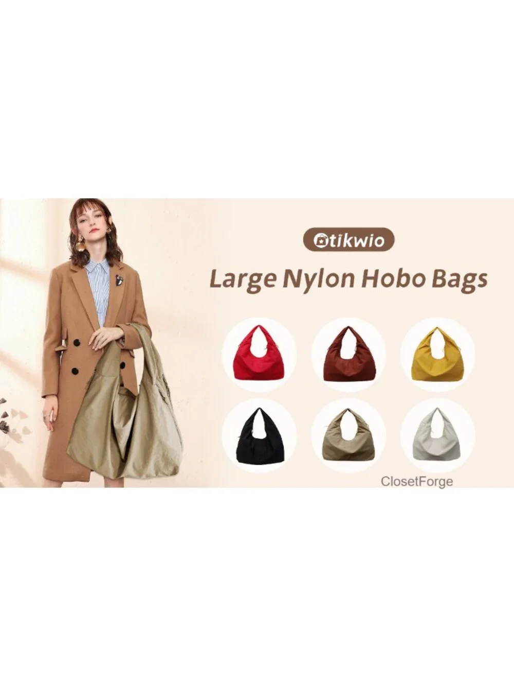 Slouchy Nylon Hobo Bag for Women Large Tote Shoulder Travel Gym Beach